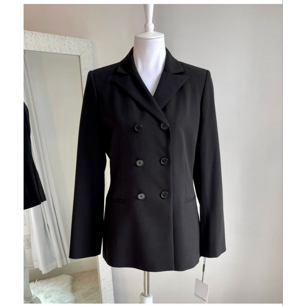 Calvin Klein Black Stretch Double Breasted Blazer NWT Size 10 Women’s - Picture 2 of 11